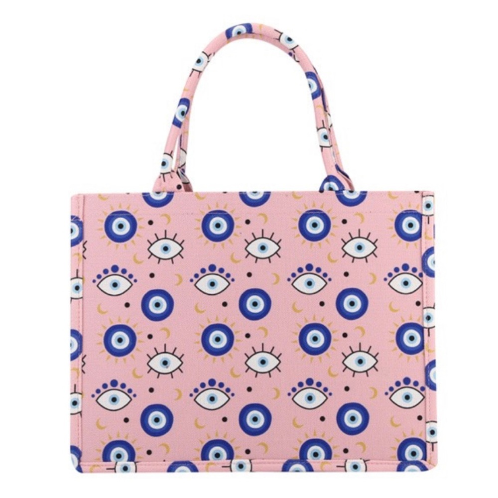 Ladies EVIL EYE Printed Colorful Tote Handbag - Picture 3 of 3